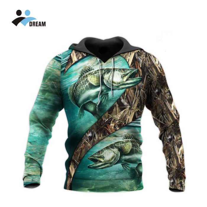 Small wholesale good design with logo sublimation printing fishing hoodie