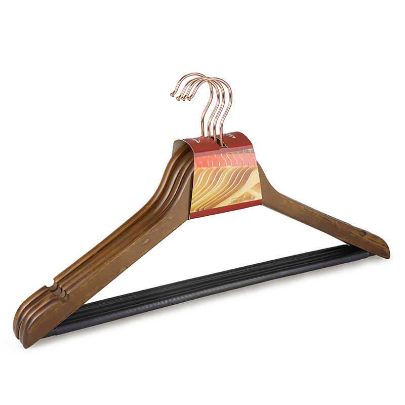 Rose Gold Hook Antique Wooden Vintage Hangers with Black bar