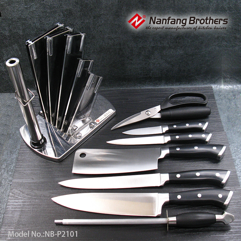 8-piece kitchen knives set with Acrylic block & ABS forged handle.