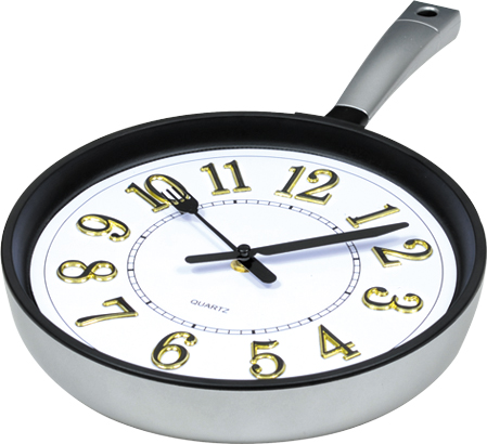 wall clock; quartz clock; best sale; Kitchen clock; frying Pan; gift; creative clock; sticker numbers; hot stamp; 10inch；25cm