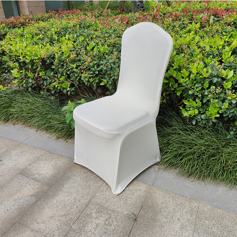 Universal beige strong stretch custom banquet flat spandex slipcovers chair covers for banquet wedding decoration