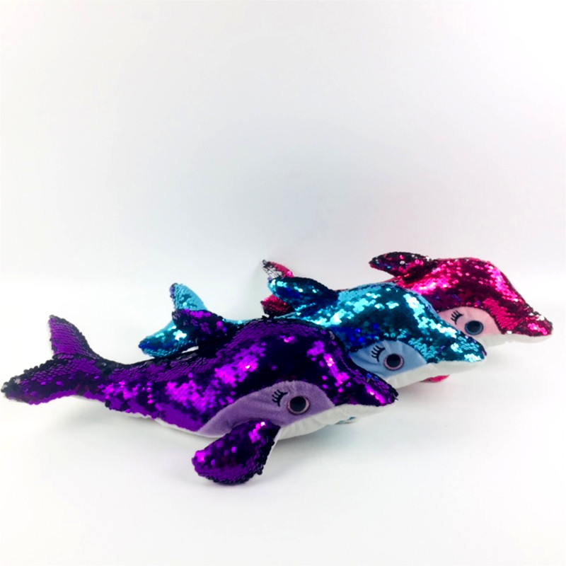 Plush sea animal dolphin toy soft stuffed cute dolphin plush reversible sequins dolphin toy