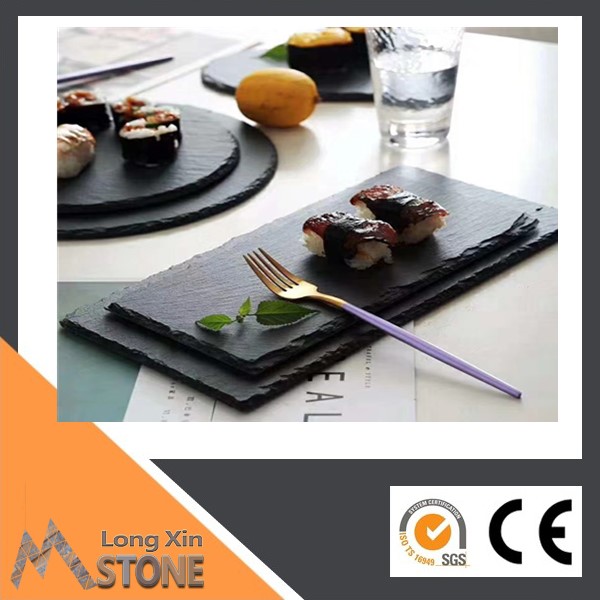 Chinese natural rectangle black slate plate plate with EVA feet