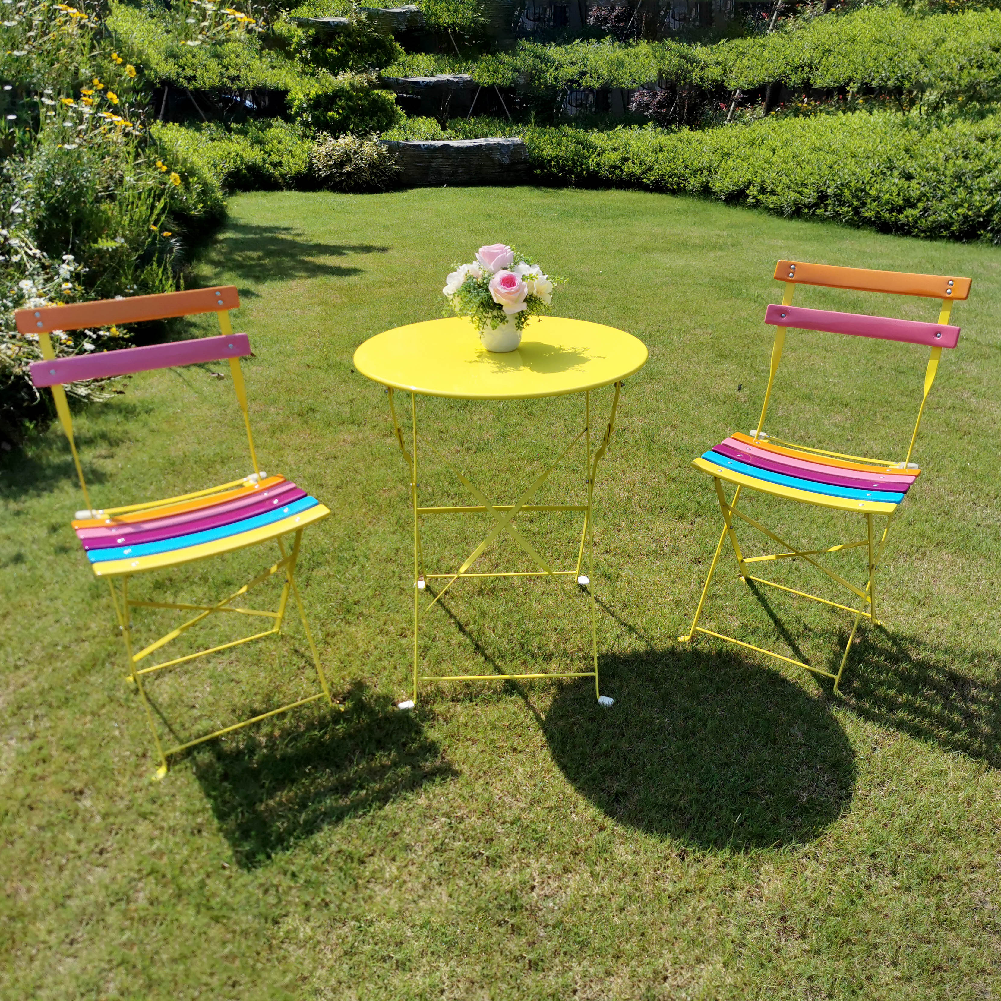 3 Piece Patio Set of Foldable Patio Table and Chairs, Folding Outdoor Patio Furniture Sets, Grand Patio Premium Metal Patio Bistro Set