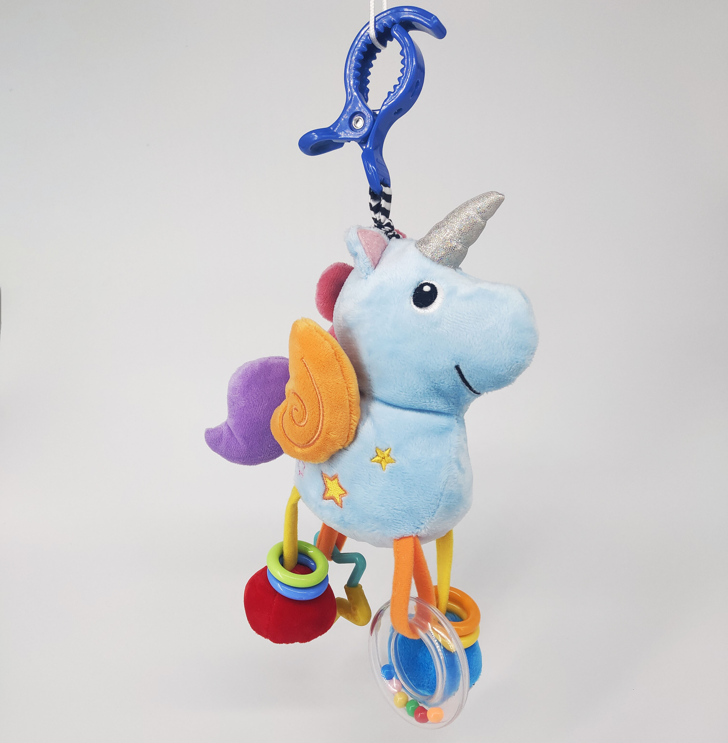 unicorn rattle with vibration and teether ，mirror，squeaker