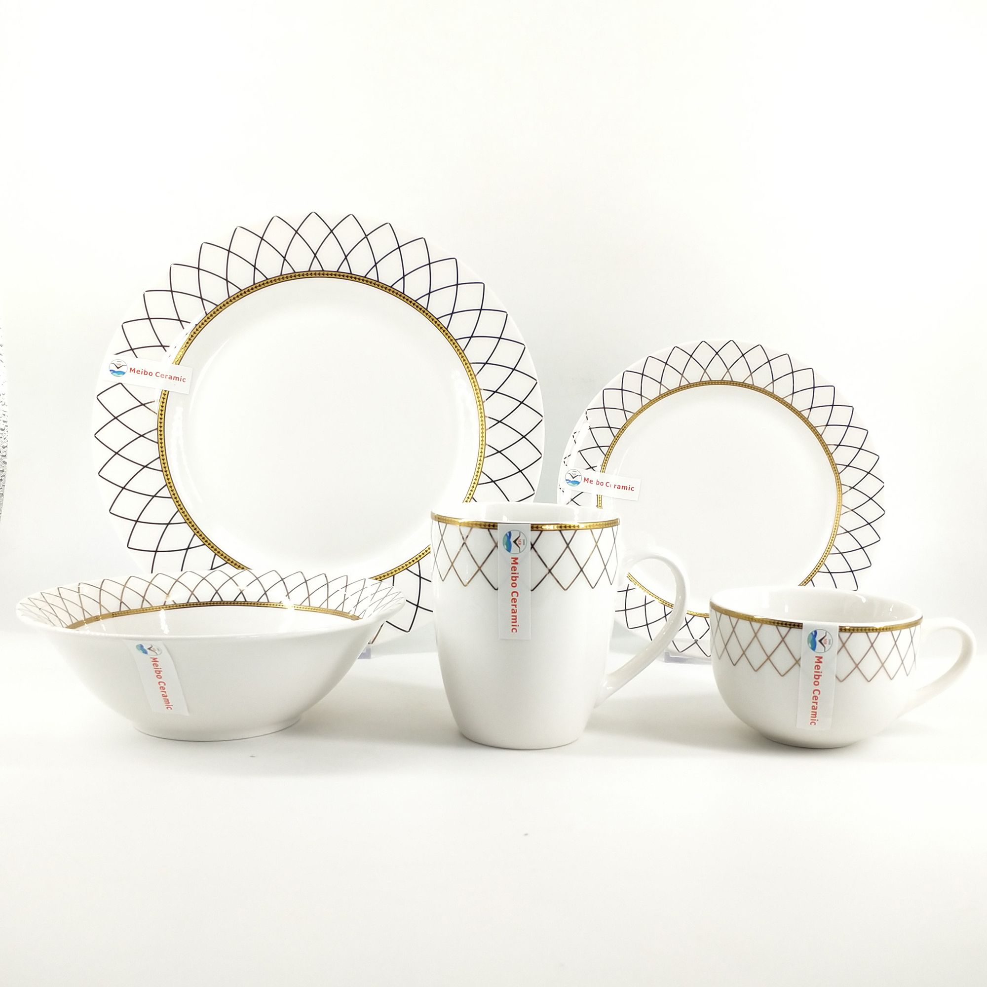 Bake real gold paper design porcelain 20pcs dinnerware set