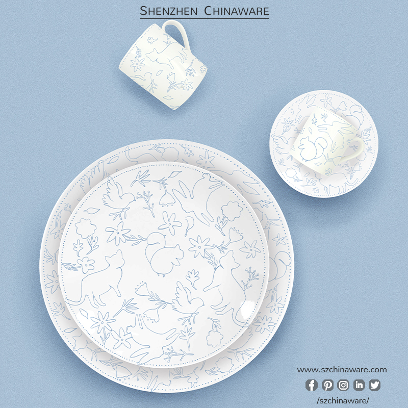 Porcelain New Bone China Tableware Best Quality Animal Forest Design P522 Tableware SZChinaware Decals Dinner Sets New Bone China Ceramic Porcelain