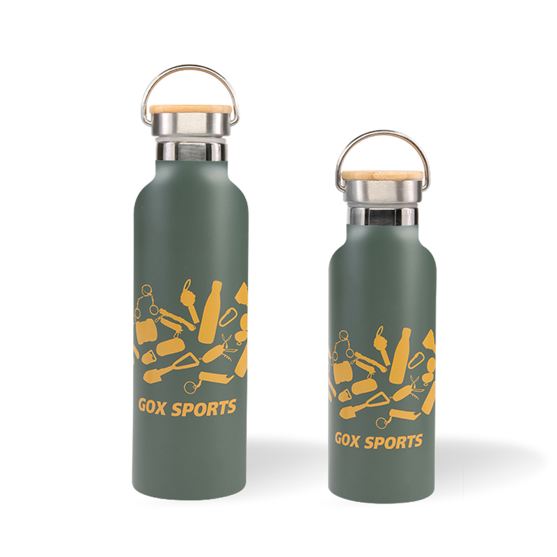 GOX Double Wall Vacuum Insulated Stainless Steel Water Bottle With Bamboo Cap For Sports For Trave