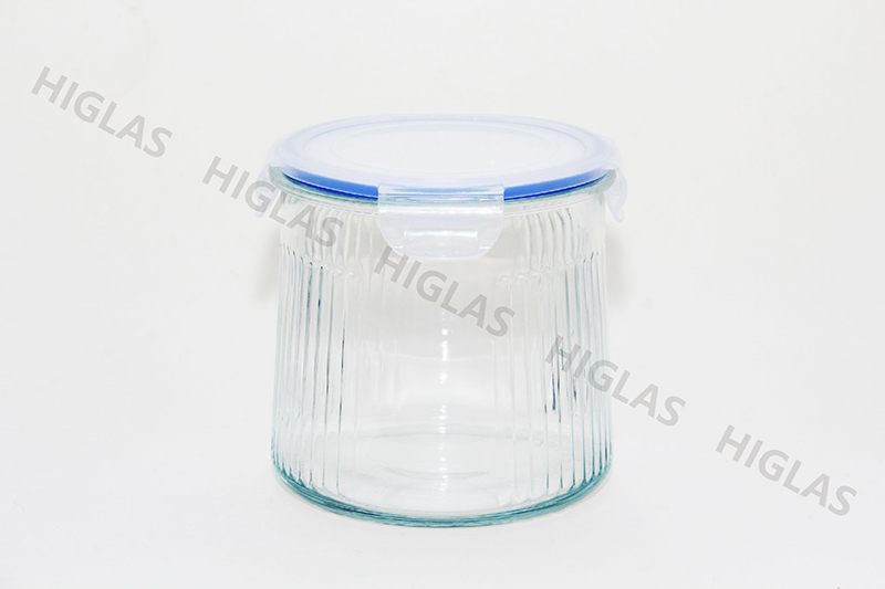 1.0L/1.8L/2.4L Soda lime glass Canister with half vertical lines with PP lid