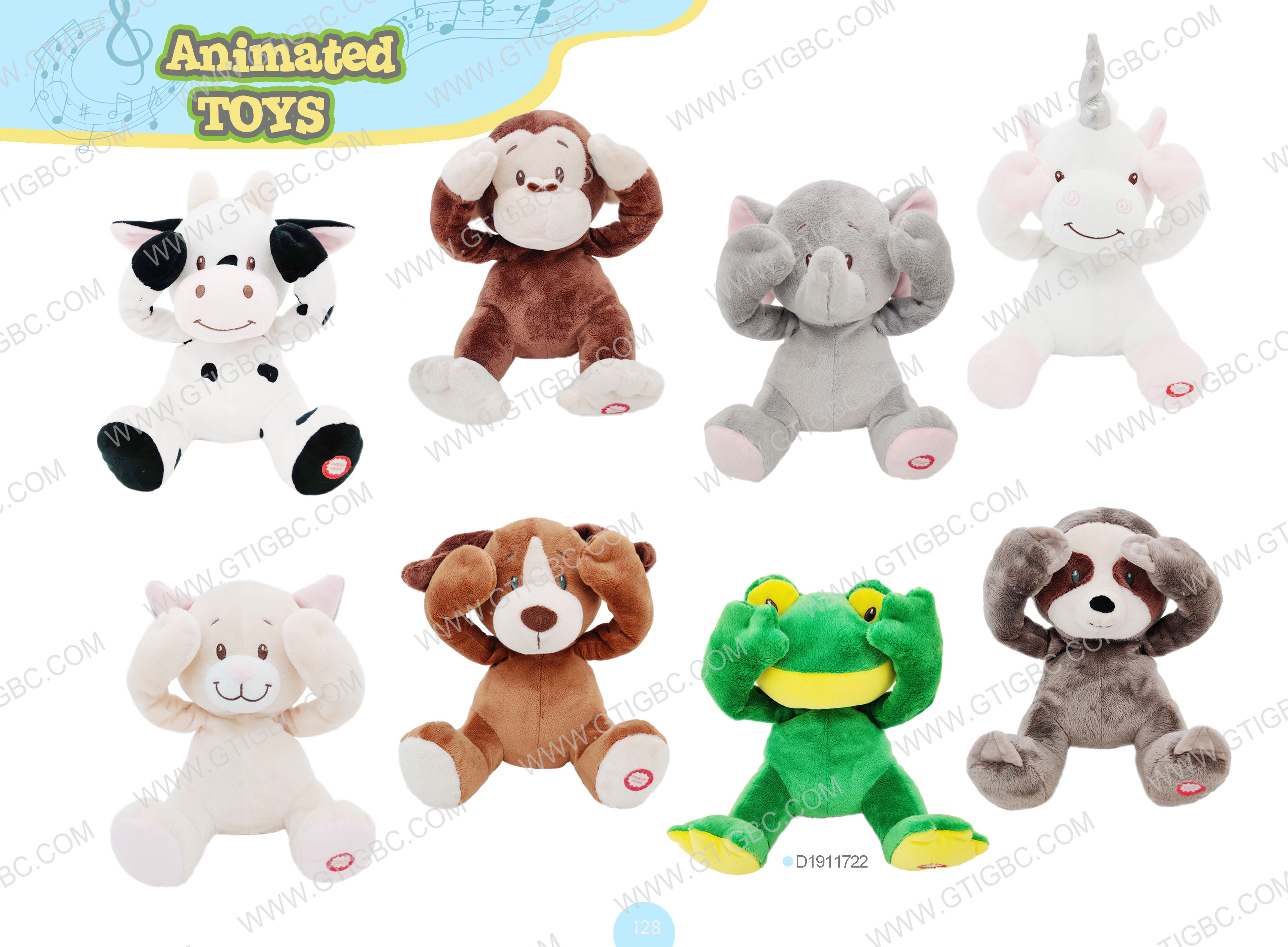 Musical Toy Cow Monkey Elephant Unicorn Dog Cat Sloth Frog Gtst Plush Toy