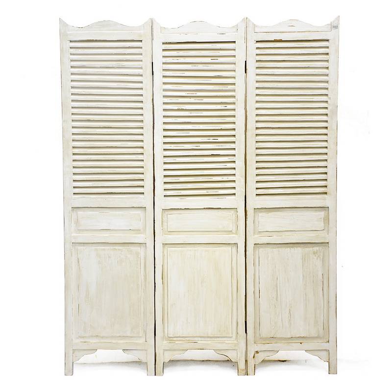 Luckywind Hand-painted Shabby Chic French Country Wooden Folding Screen Room Divider, Wood Folding Freestanding Screen