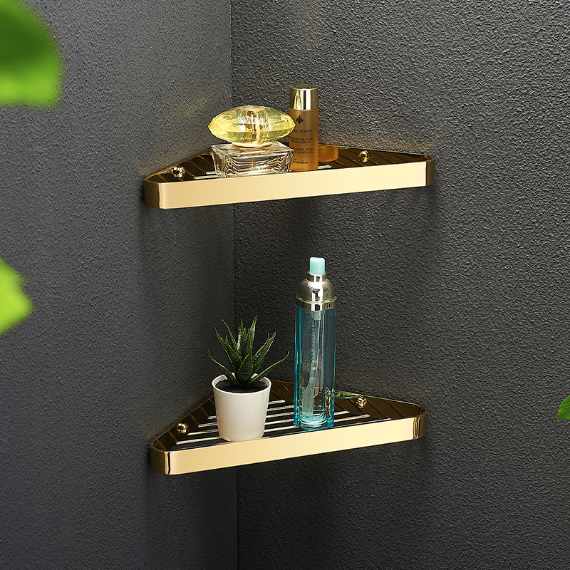 Gold Wall Mount storage rack Brass Gold Bathroom shelf