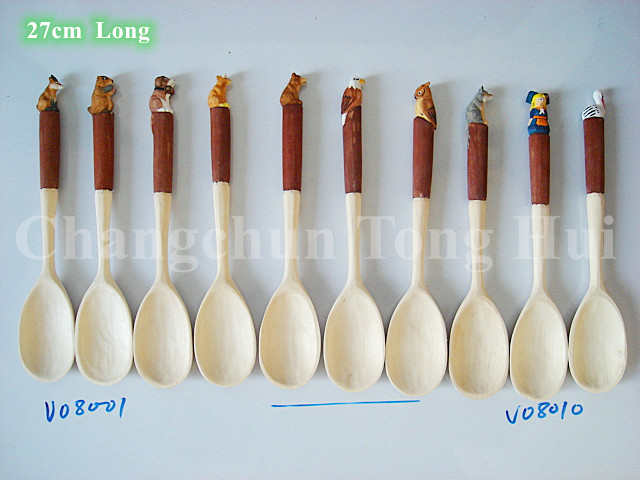 Wood carved spoon and fork