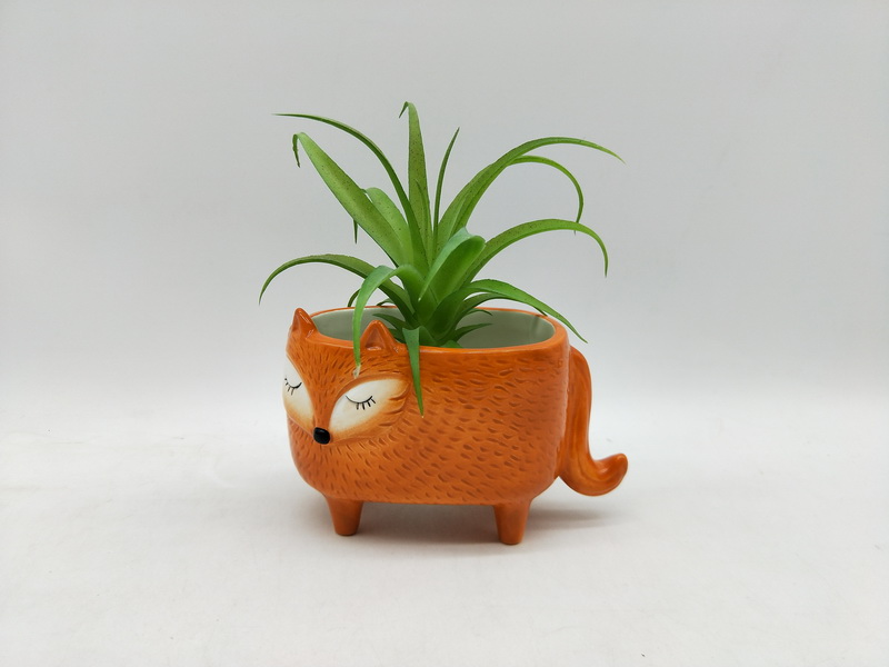 ceramic cheetah flower pot with fake plant, Hand-painted Cute Cheetah Succulent Pot