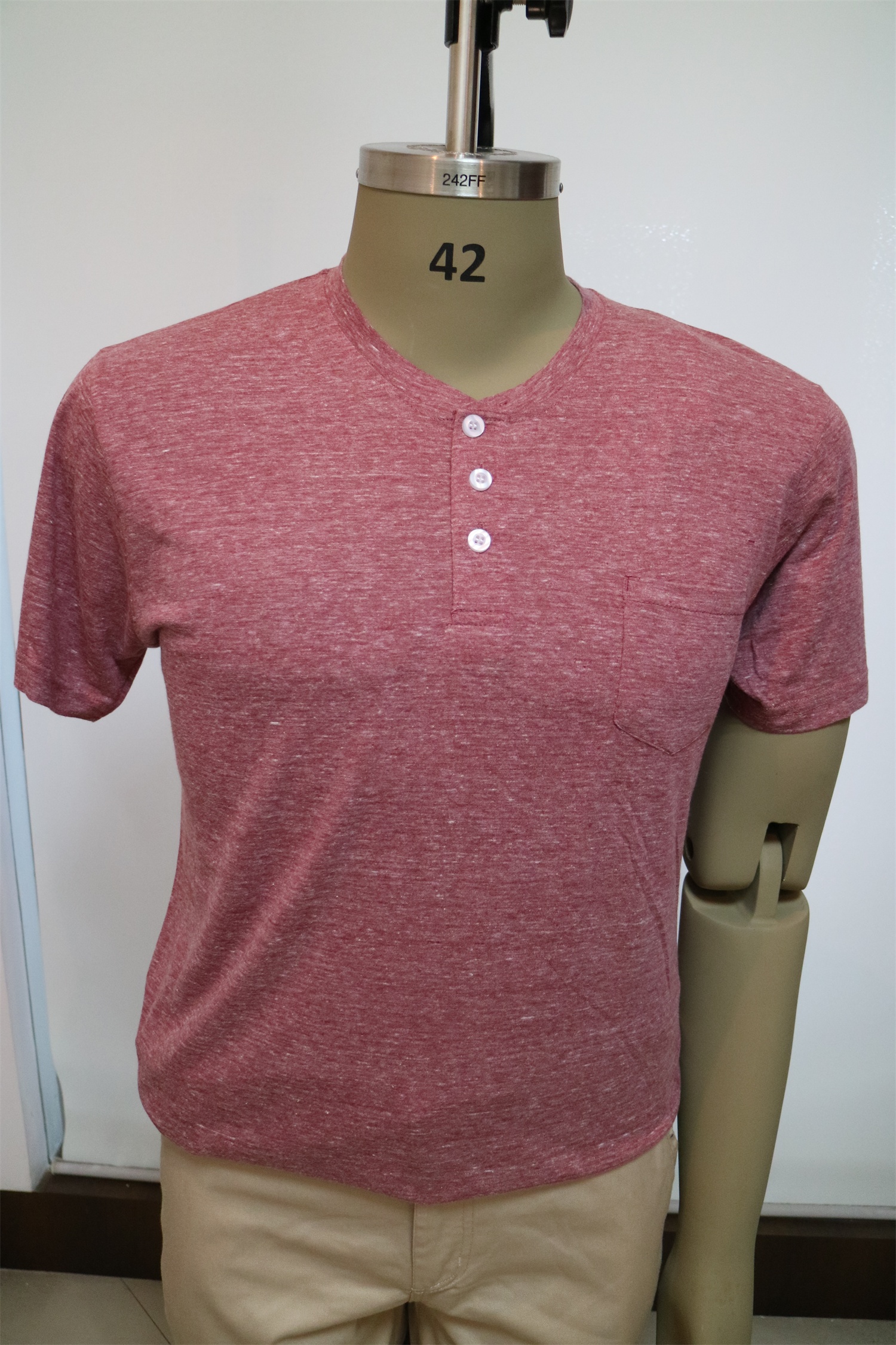 Men’s Triblend Short Sleeves T-Shirts With Three Buttons In The Placket, With Pocket