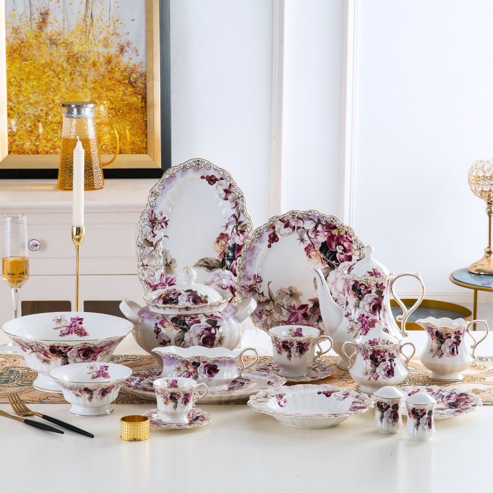 Decal Flower shape ceramic dinner set