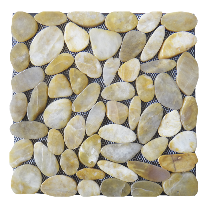 Sliced Cutting Stone Pebble Mosaic On Mesh For Floor And Wall