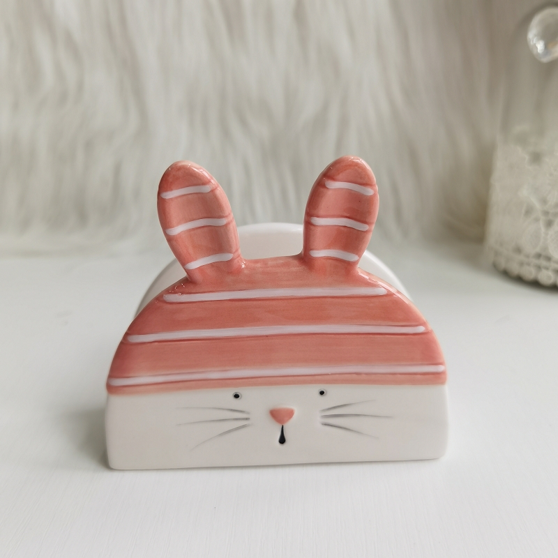 Easter Ceramic Pink Rabbit napkin holder