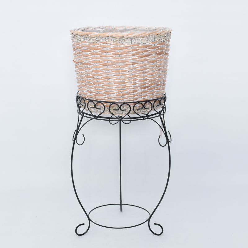 Knockdown white round wire flower shelf willow basket pot storage basket