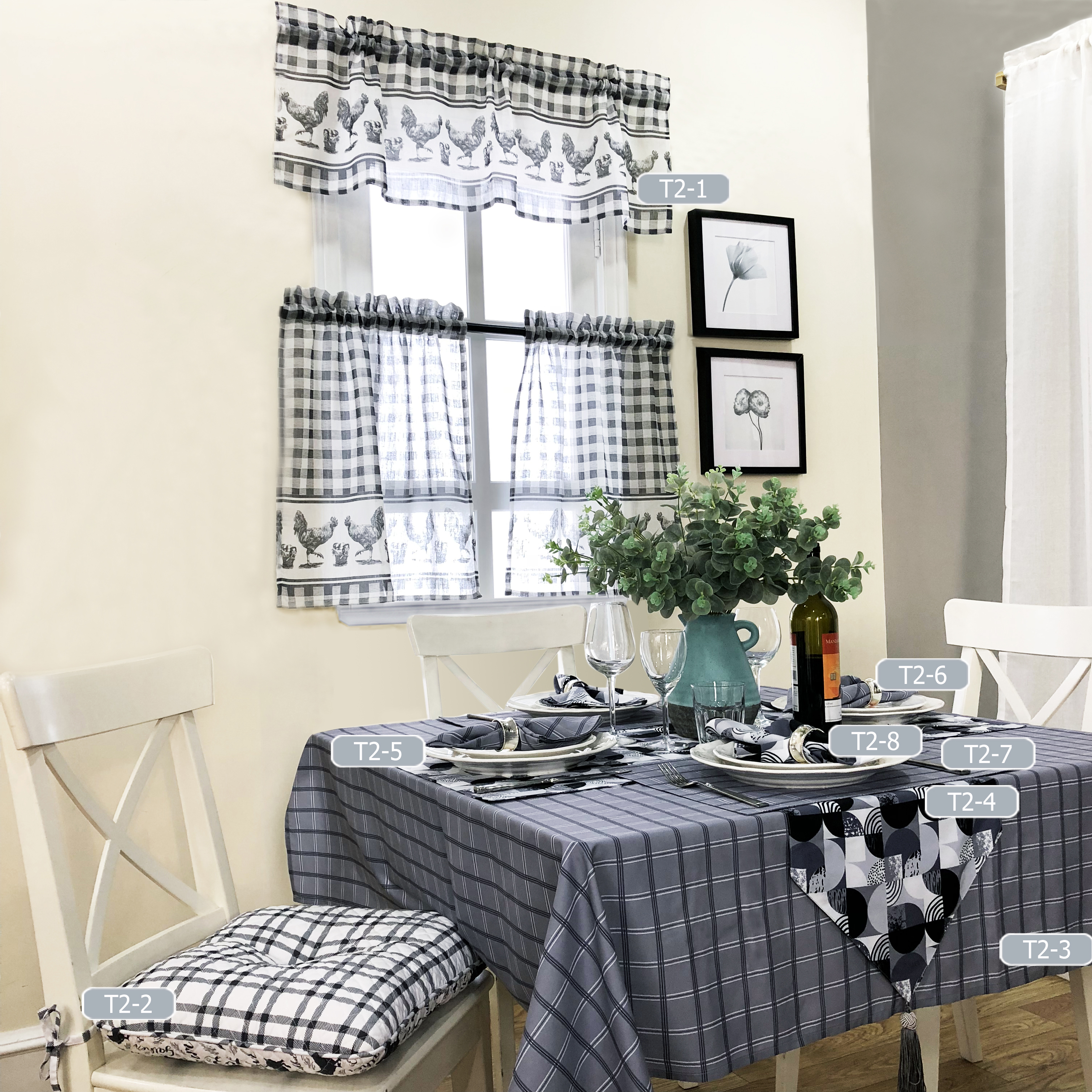 Reversible quilted chair pad,polyester fabric with printing for front,black and white plaids polyester yarn-dyed fabric for back,superior comfortable and softness,square shape seat cushion with removable ties,indoor kitchen dining stool seat mat,decorativ
