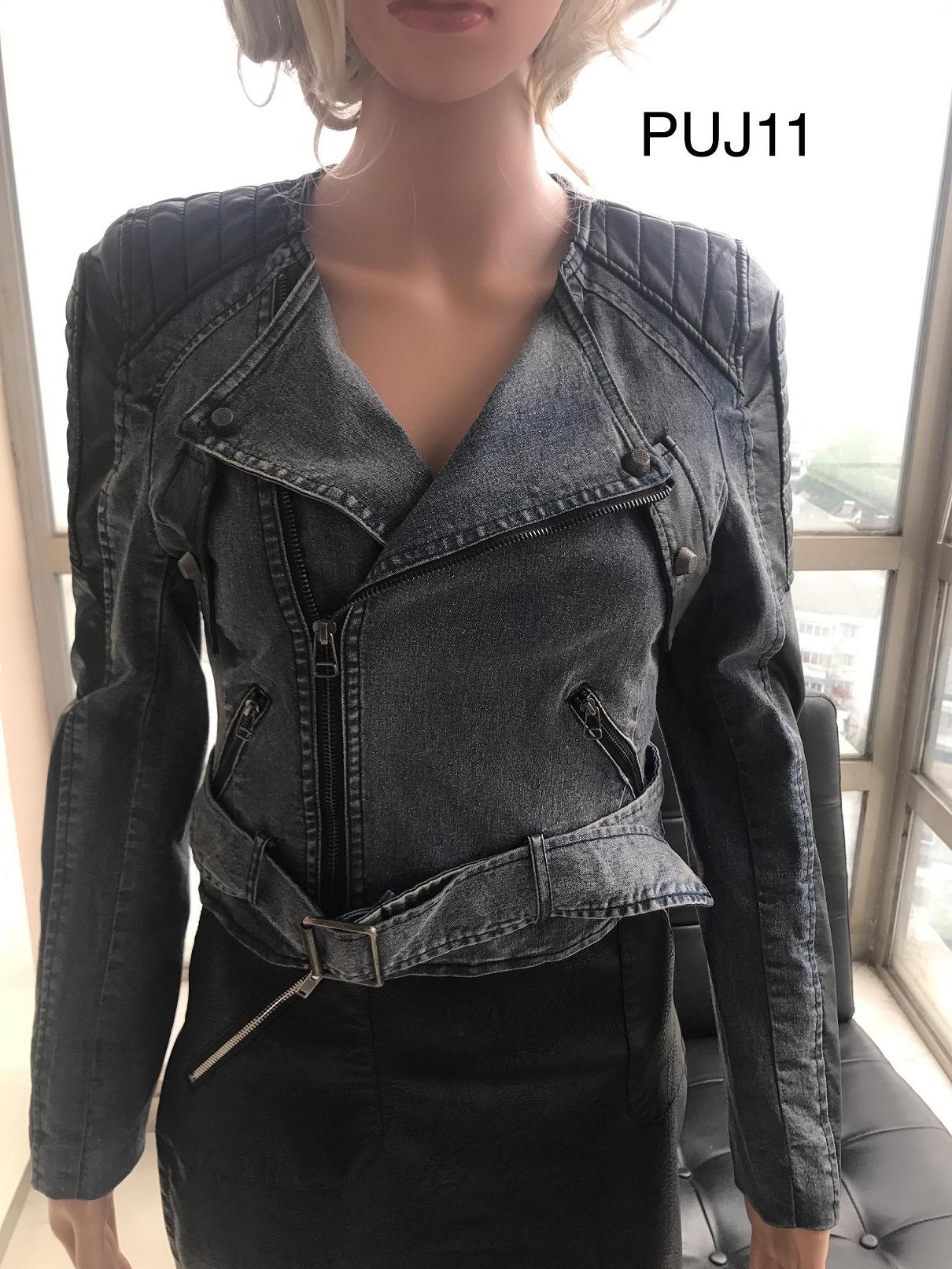 Ladies Print Embroider Denim Pu Jacket