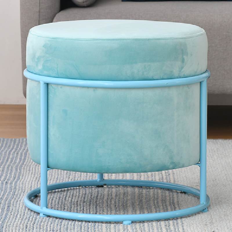 Modern Velvet Metal powder coated base Round Footstool