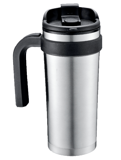 Double wall travel mug with handle