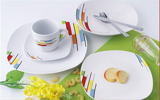30pcs White Dinner Set Porcelain Square