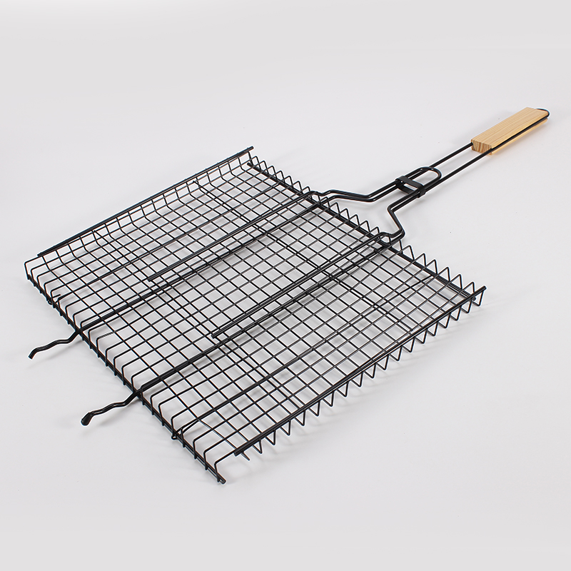 Grill Basket, BBQ Wire Mesh Grill Net with Wood Handle for Fish,Vegetables, Steak