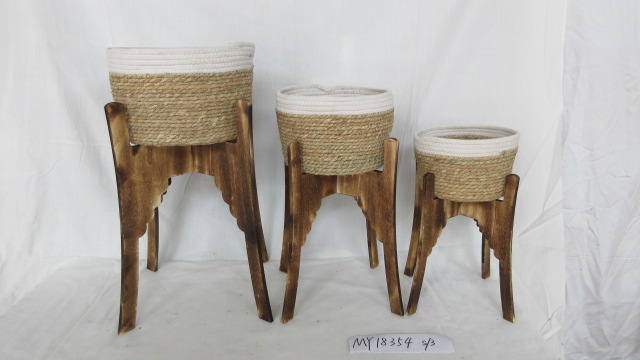 Plant stand with grass planter, indoor outdoor, pot