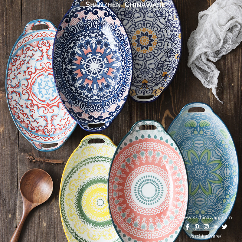 Porcelain Tableware Bohemian Style M005 SZChinaware Porcelain Plates Ceramic Egg Shape Plate