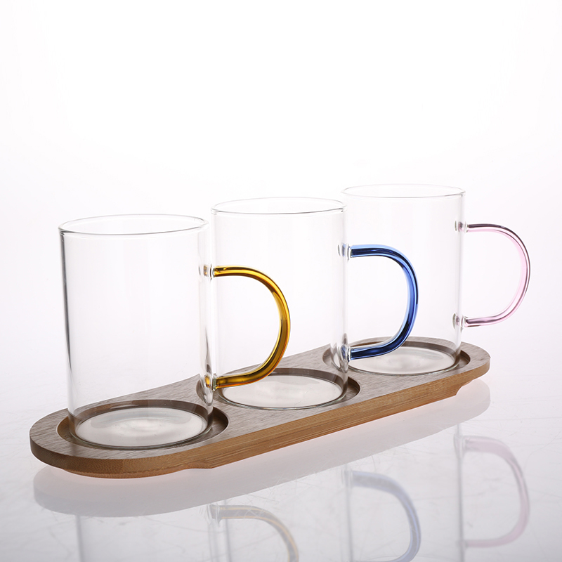 heat-resistant glass water cup with bamboo stand