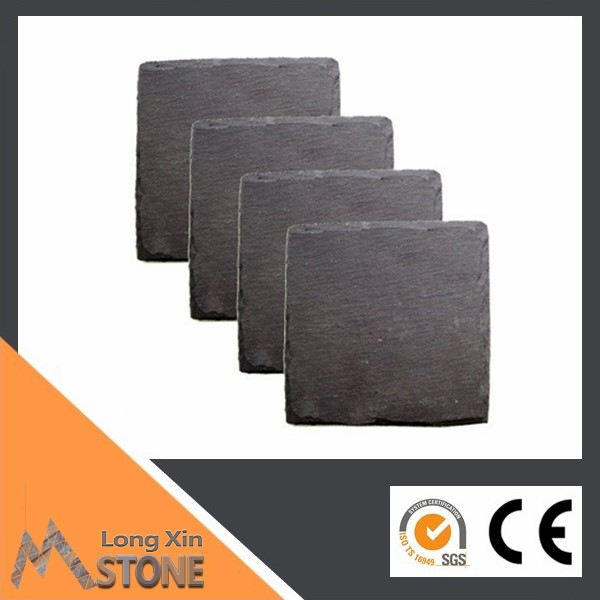 Chinese natural black slate plate chipped edge with eva feet