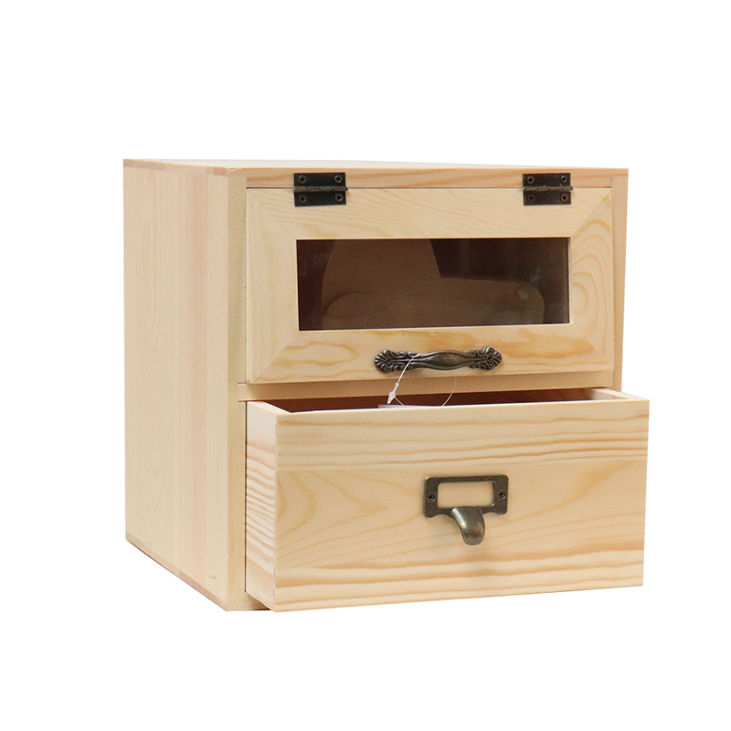 Wooden storage box with drawers desktop cabinet organizer for home office decor