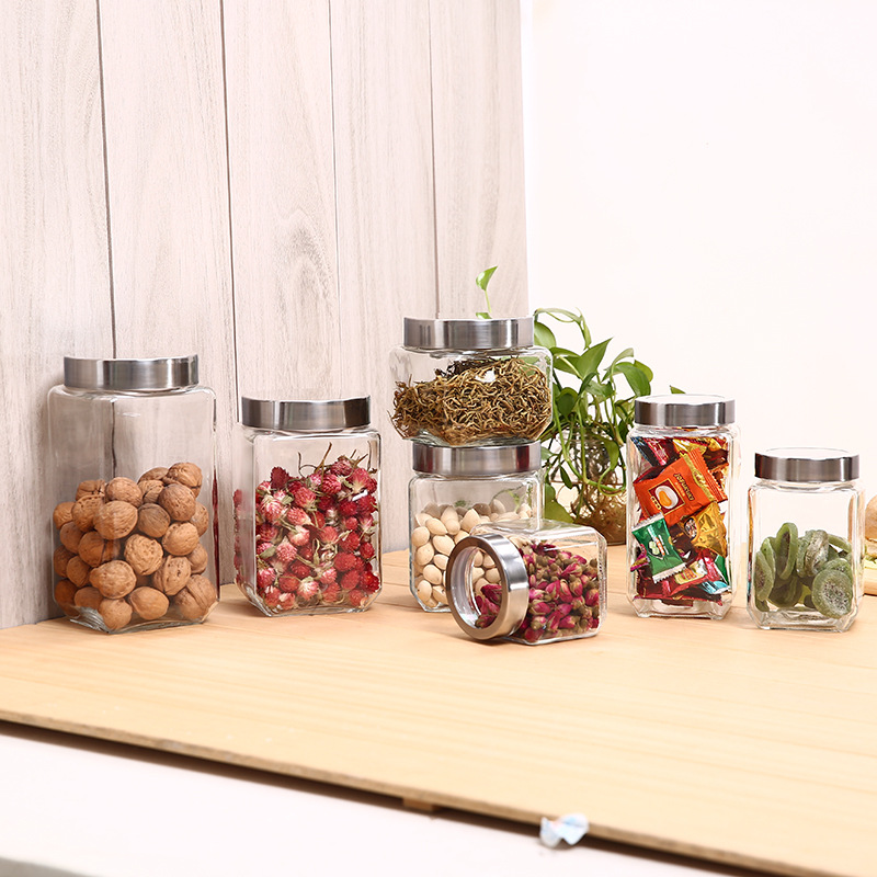 Hot selling glass storage jar glass food storage jar with metal lid sugar jar