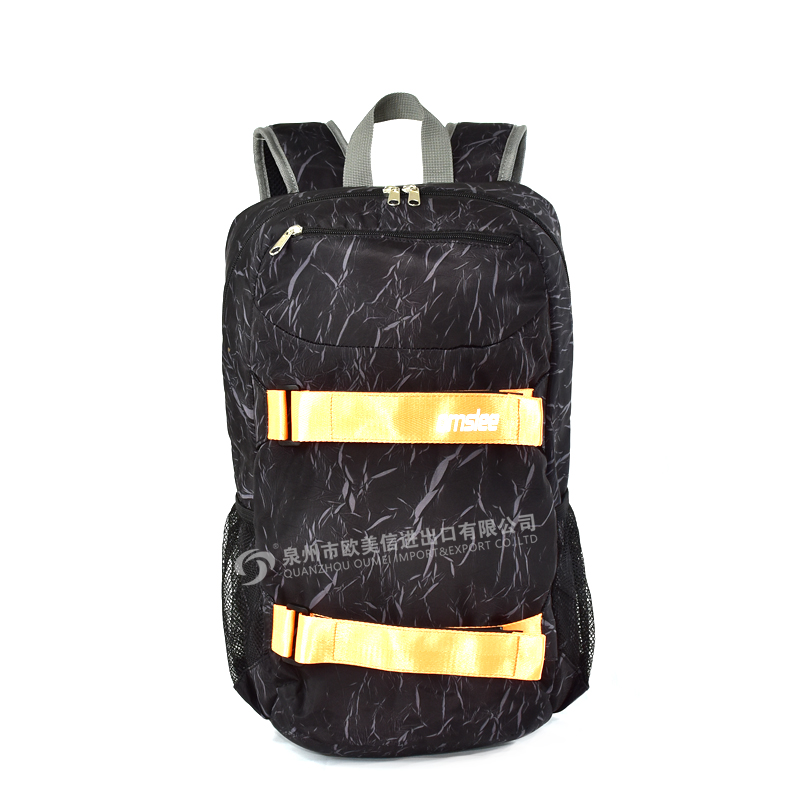 Multifunction sport AOP backpack with skateboard New fashion Crinkle fabric in Skaterboard backpack