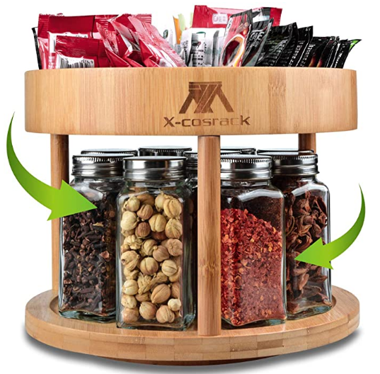 2 tier bamboo wood lazy susan turnable