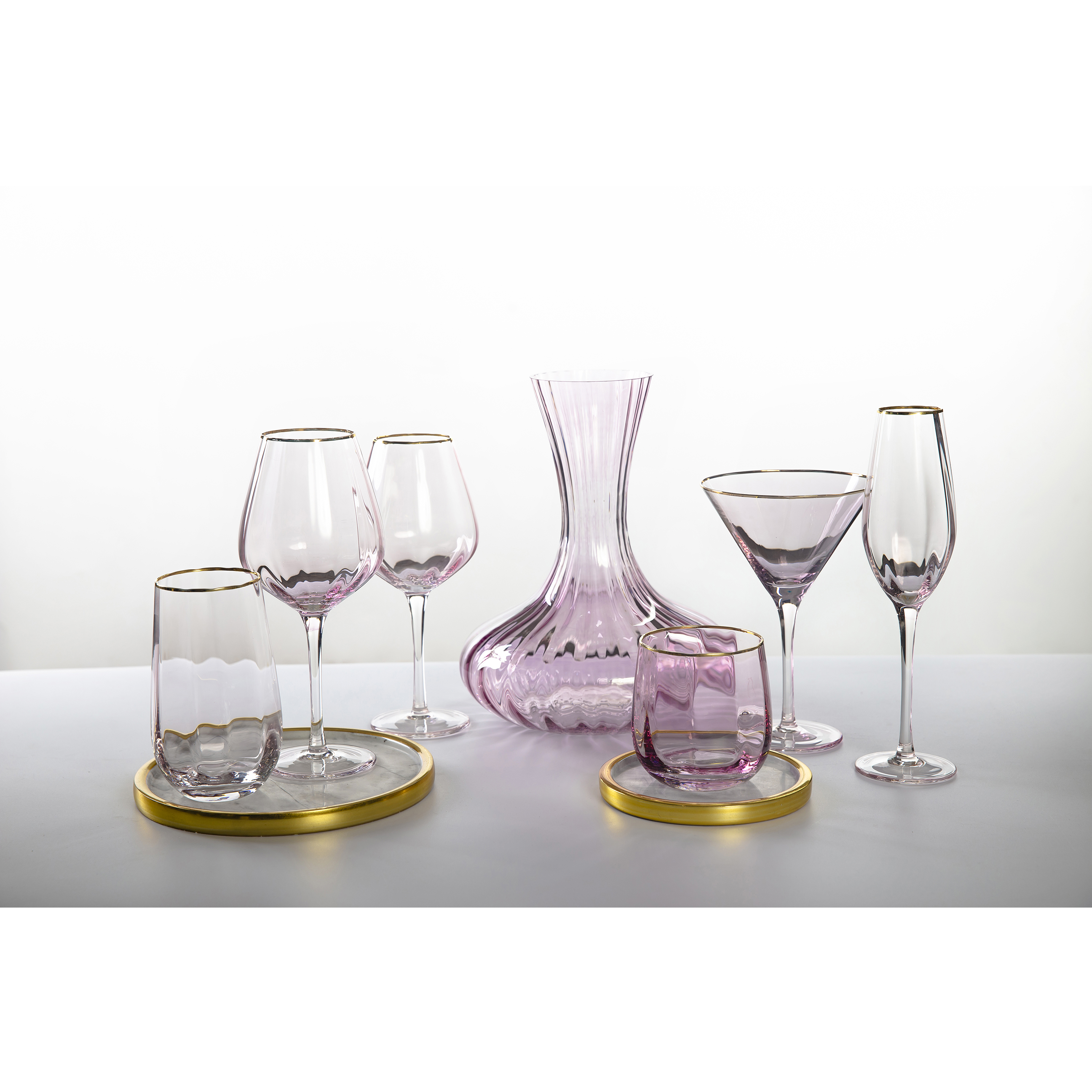 Glassware, Optics with pink luster and gold rim