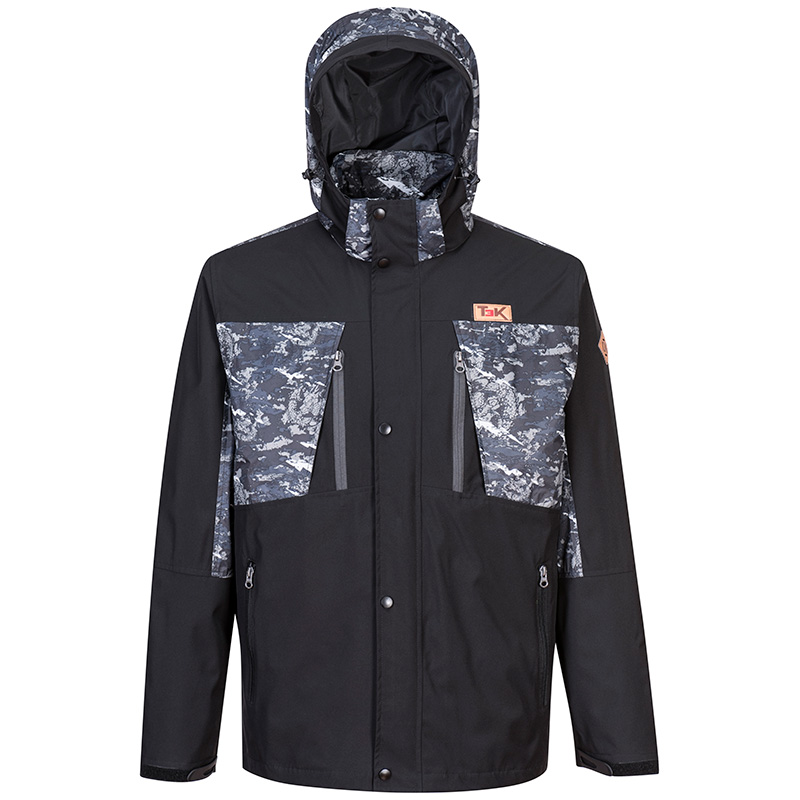 Men's polyester print sewing together with solid jacket