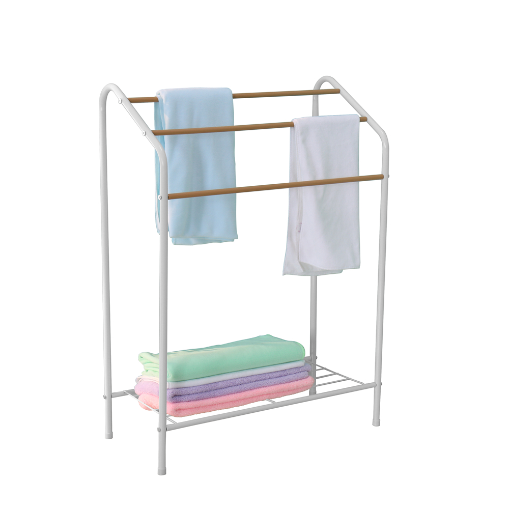 HomeBi Bathroom Shelf Floor Free Standing Holder Drying Towel Rack