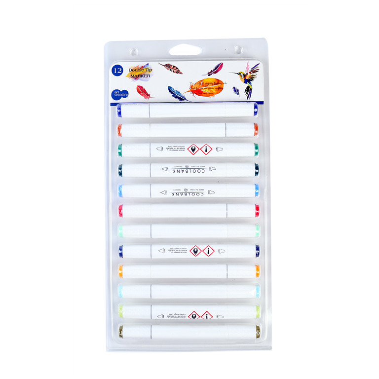 Qianxiang 12 Pieces #701 Alcohol Based Dual Tip Markers with PVC Blister