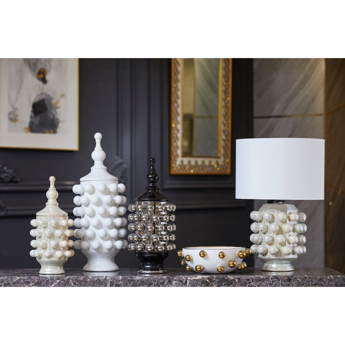 Glaze plated ball tree design pot with lid,bowl,lamp decoration