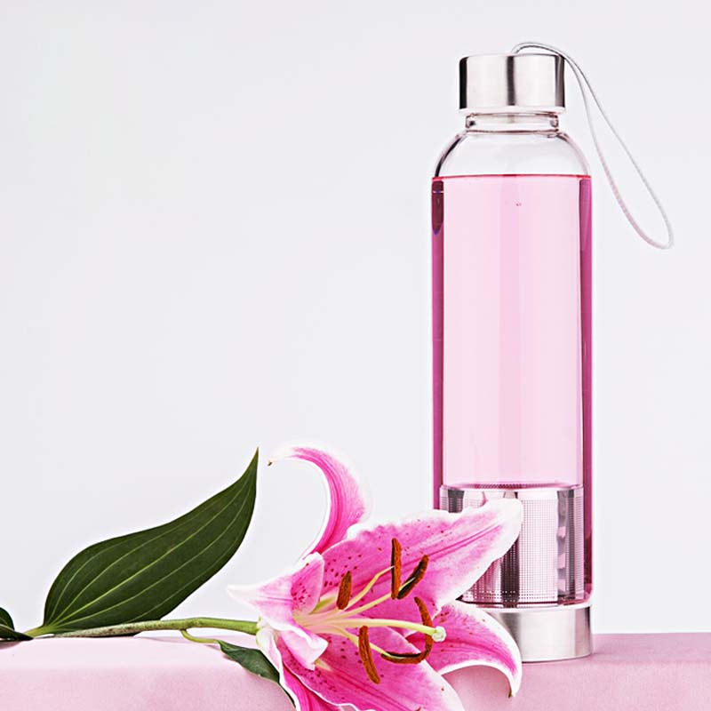 Glass water bottle with tea infuser
