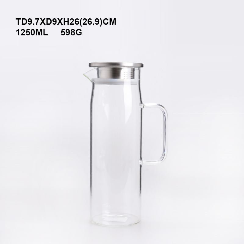 Heat Resistant Borosilicate Glass Water Pitcher Solo Jug with Stainless Steel Lid for Home Use