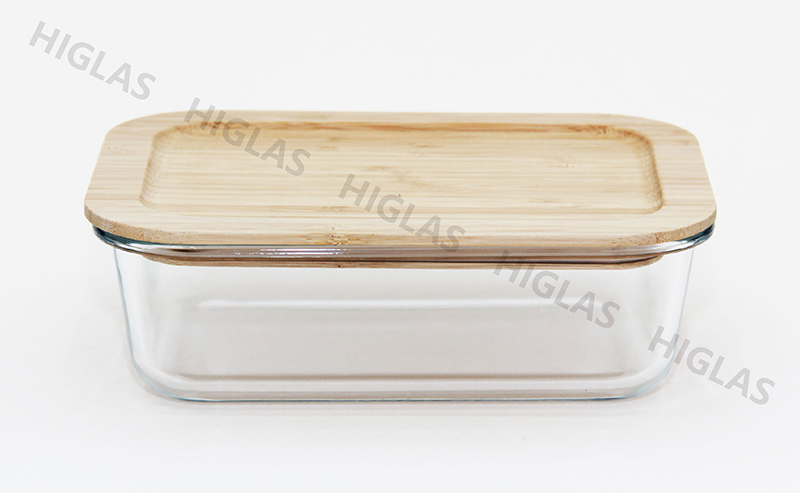 1.5l/1.0l/0.65l/0.3l Rect. Borosilicate Glass Food Container With Bamboo Lid