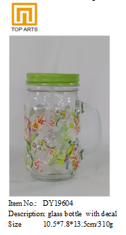 drinking glass with decal with lid with straw