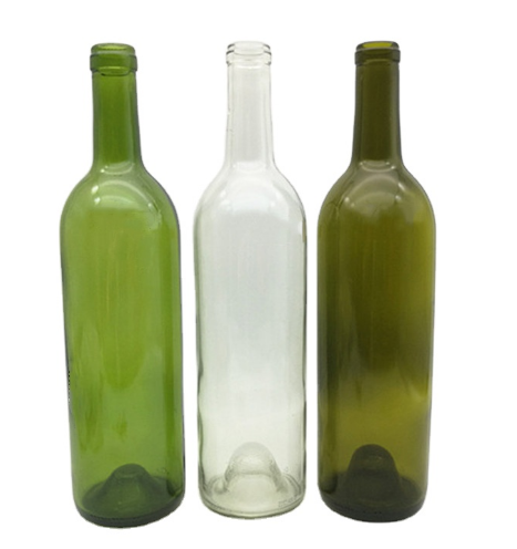 China cheap price wholesale 750ml clear green wine glass bordeaux bottles with cork