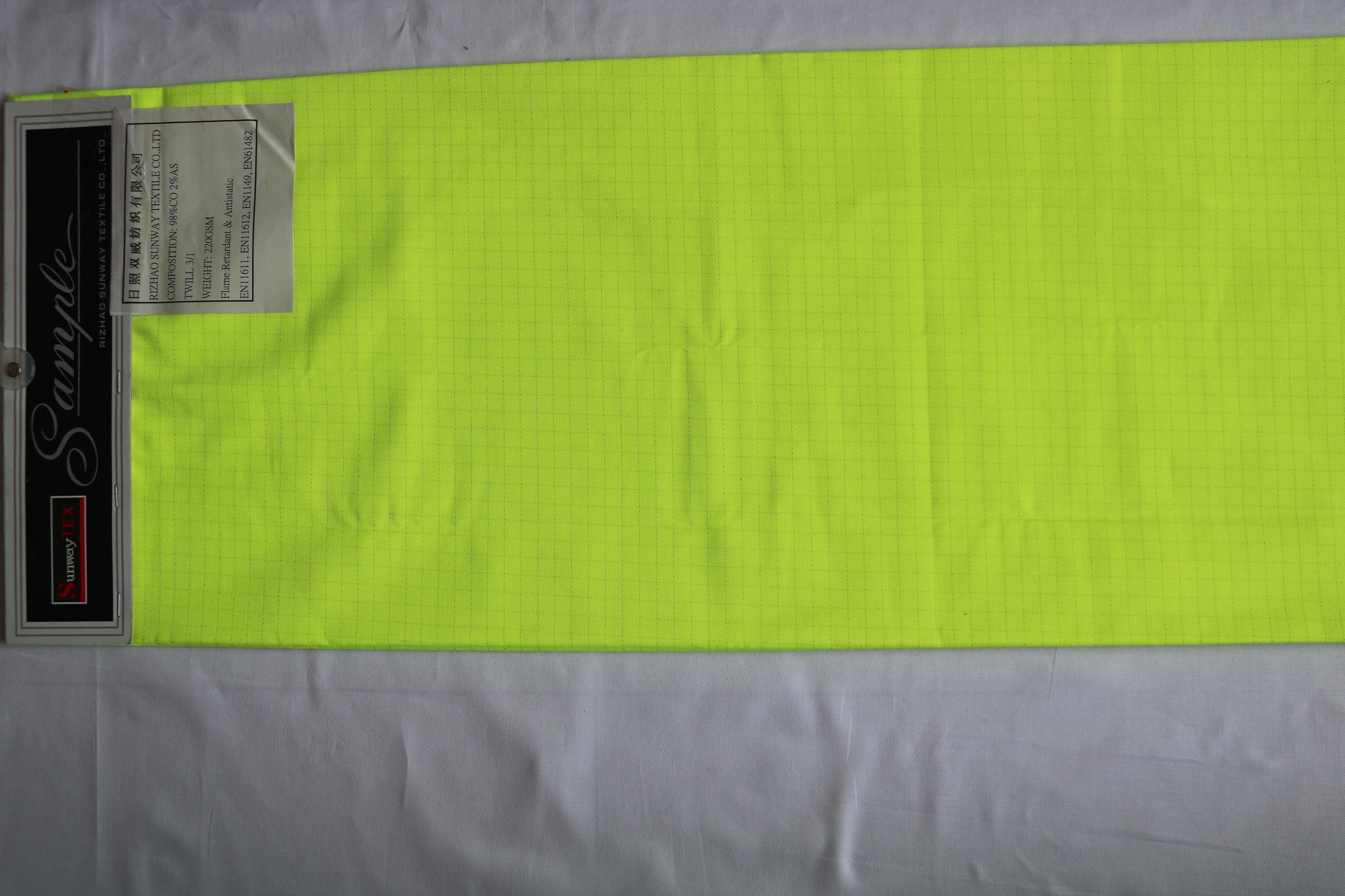 98%cotton 2%as 220gsm Twill Flame Retardant+antistatic