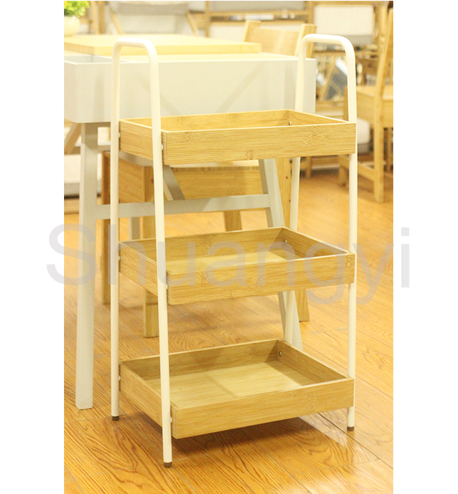 Three - layer carbon steel shelving made of bamboo