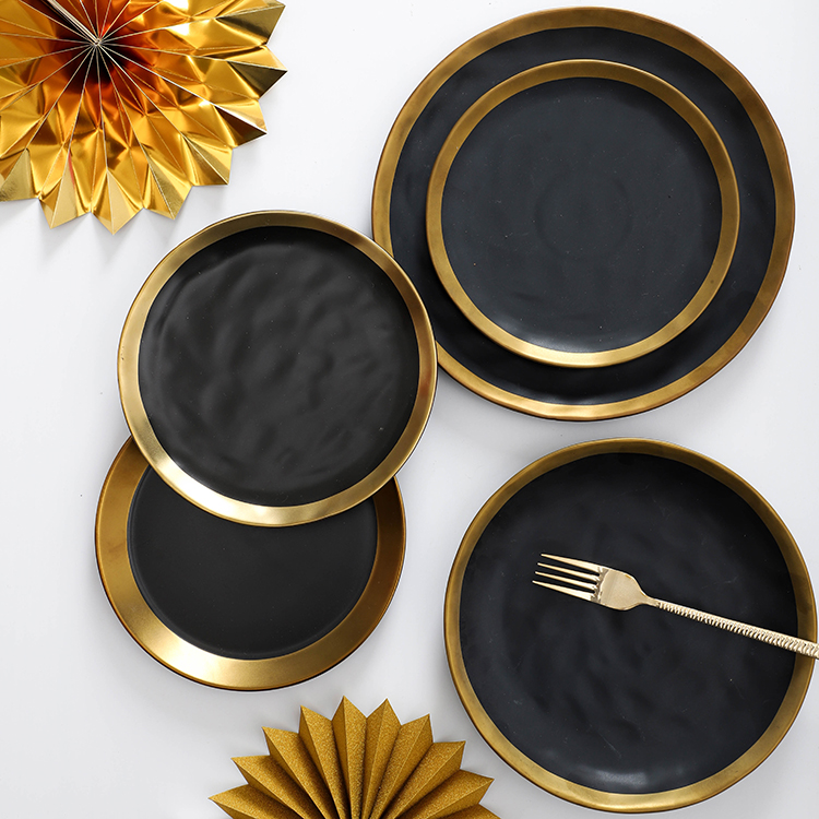 Matte black with golden line dinnerware